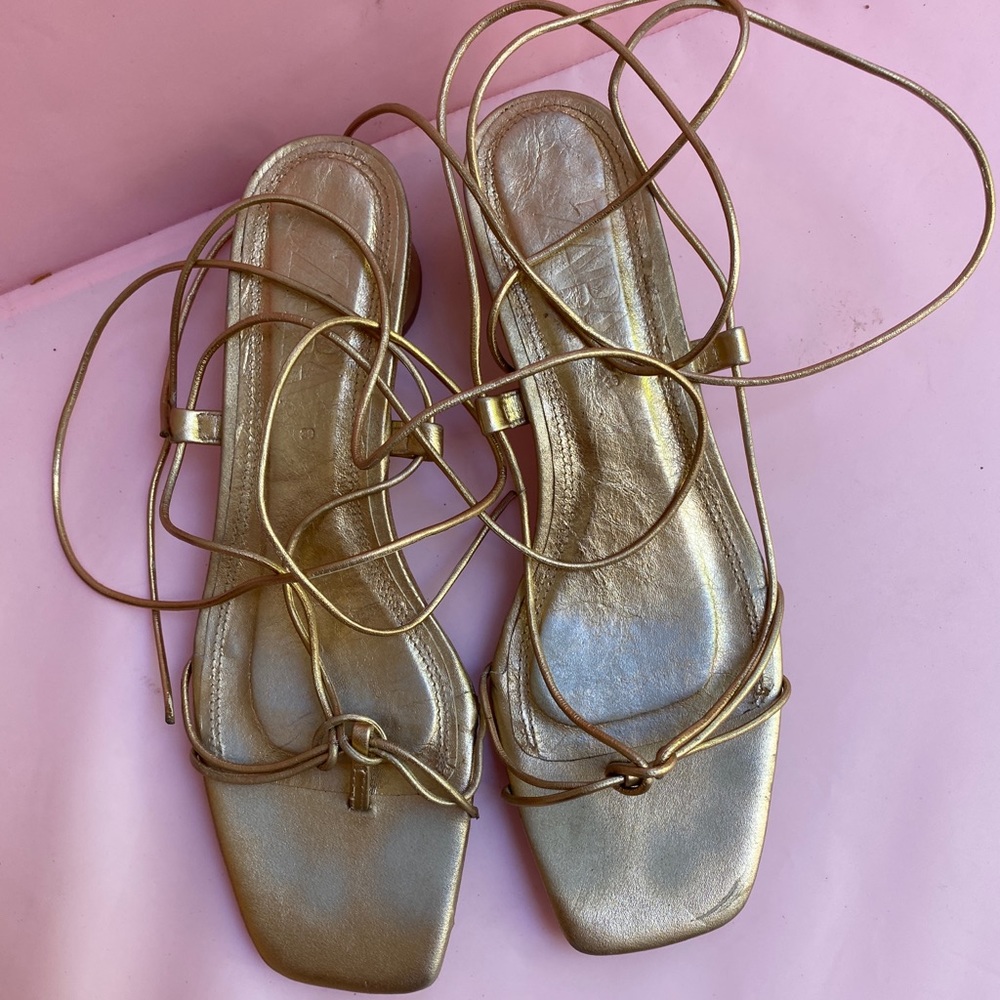 Zara golden lace up sandals